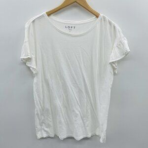 Ann Taylor LOFT Womens Size Large Flutter Ruffle Short Sleeve T-Shirt White 1616